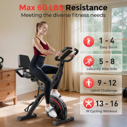 Pleny Folding Exercise Bike, 5 IN 1 Stationary Bike 5.5 LBS Flywheel Exercise Bike, Indoor Workout Bike 330LB Weight Capacity Back Support Cushion for Home Gym Workout