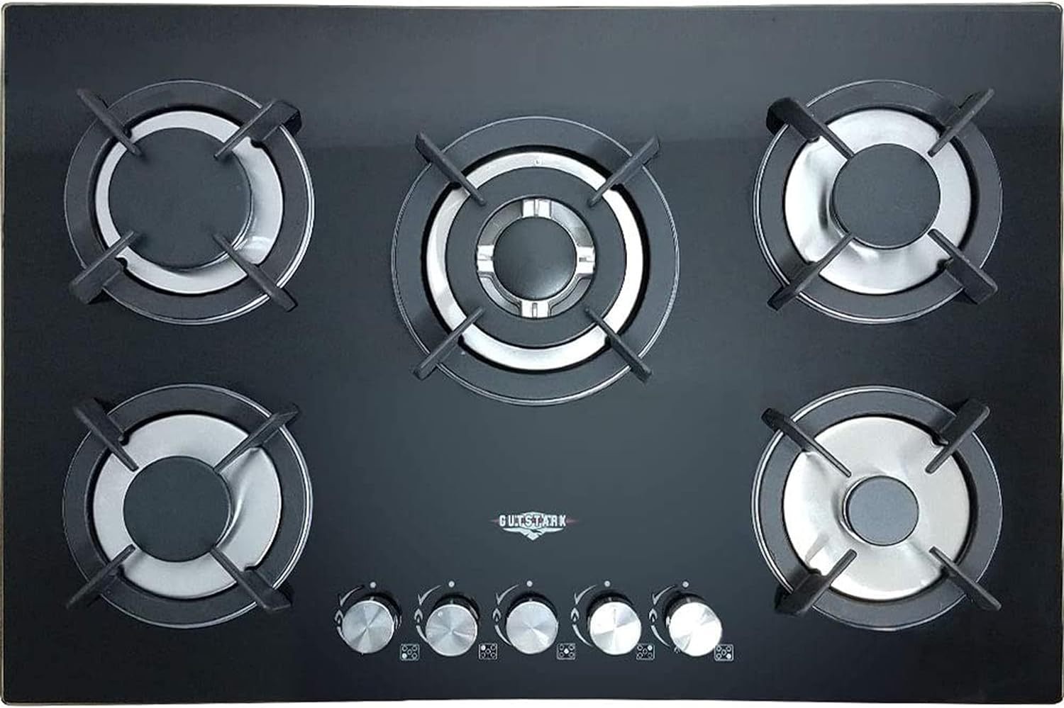 Gutstark Parrilla de Gas Empotrable 5 Quemadores De Gas Cristal Templado Empotrable Grueso Estufas Empotrables Hogar Cocina Gas Natural o Gas LP Estufa de Mesa Parrillas