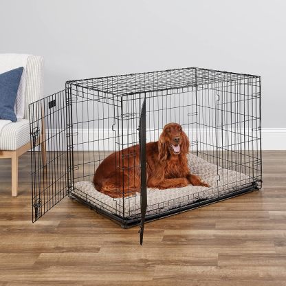 MidWest Homes for Pets - Jaula para perros XL | Jaula para perros MidWest iCrate de metal plegable con doble puerta con panel divisor, protege los pies y bandeja para perros a prueba de fugas | 48 pulgadas de largo x 30 de ancho x 33 pulgadas de alto, raz