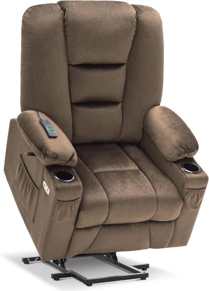 MCombo - Sofá reclinable con elevación de potencia grande con masaje y calor para personas mayores grandes y altas, 3 posiciones, portavasos y puertos USB, tela 7549 (grande, beige)