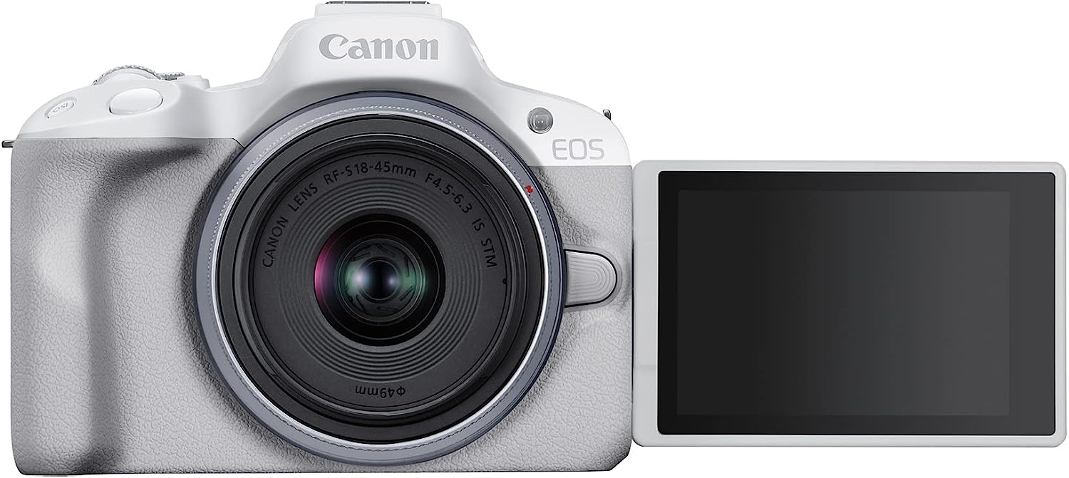 Canon EOS R50 Cámara de vlogging sin Espejo (Negro) con RF-S18-45mm F4.5-6.3 es Lente STM, 24.2 MP, Video 4K, detección y Seguimiento de Temas, Compacto, conexión de Smartphone, creador de Contenido