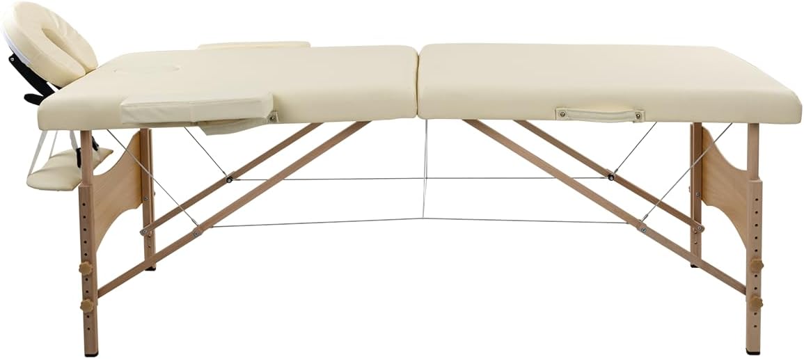 LUXZEN - Cama para Masajes Portatil Plegable Profesional con Estuche y Altura Ajustable Camilla Fisioterapia Ideal para Tatuar SPA Quiropraxia o Facial (Extra Grande 85cm Ancho) (Beige)