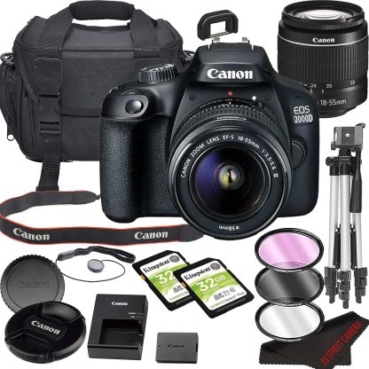 Canon EOS 2000D (Rebel T7) Paquete de cámara réflex digital con lente de 18-55 mm | Wi-Fi incorporado, sensor CMOS de 24.1 MP | Procesador de imagen DIGIC 4+ y videos Full HD + memoria de 64 GB (17