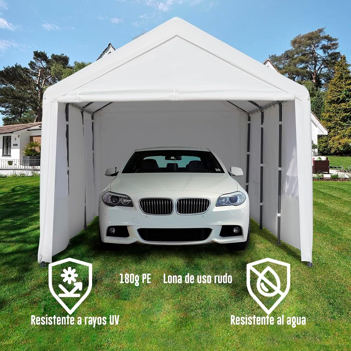 Carpa Armable para Auto 6x3 m con Paredes Laterales | Toldo Reforzado de Acero Galvanizado | Resistente al Sol y Lluvia | Ideal para Jardín, Eventos o Almacén | Fácil de Montar | Color Beige