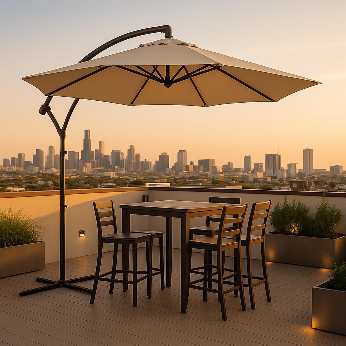 Sombrilla de Jardín Duralife | Sombrillla para Exterior con Brazo Lateral 3M Diámetro Altura Ajustable | Sombrilla de Poliester para Patio, Jardin, Terraza