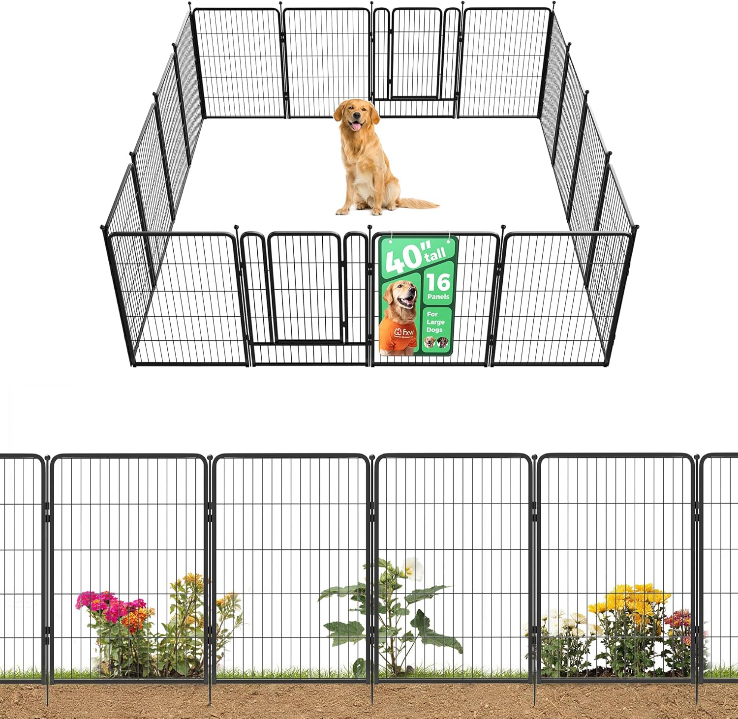 FXW Rollick Corral para Perros para Patio, RV Camping│Patentado, 24 Pulgadas 8 Paneles