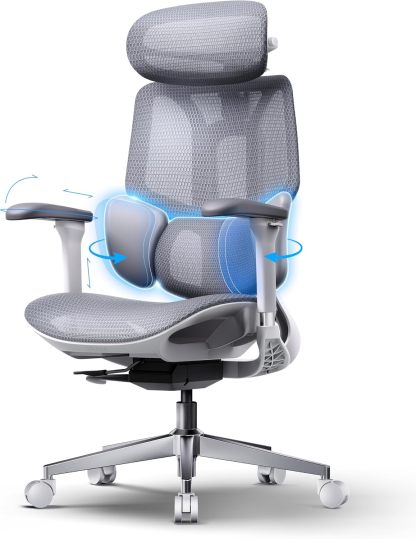 🪑Hbada E3 Air Silla de Oficina Ergonómica, Soporte Lumbar Dinámico de 3 Zonas, Reposacabezas Ajustable 3D, Reposabrazos 3D, Silla de Ordenador Giratoria