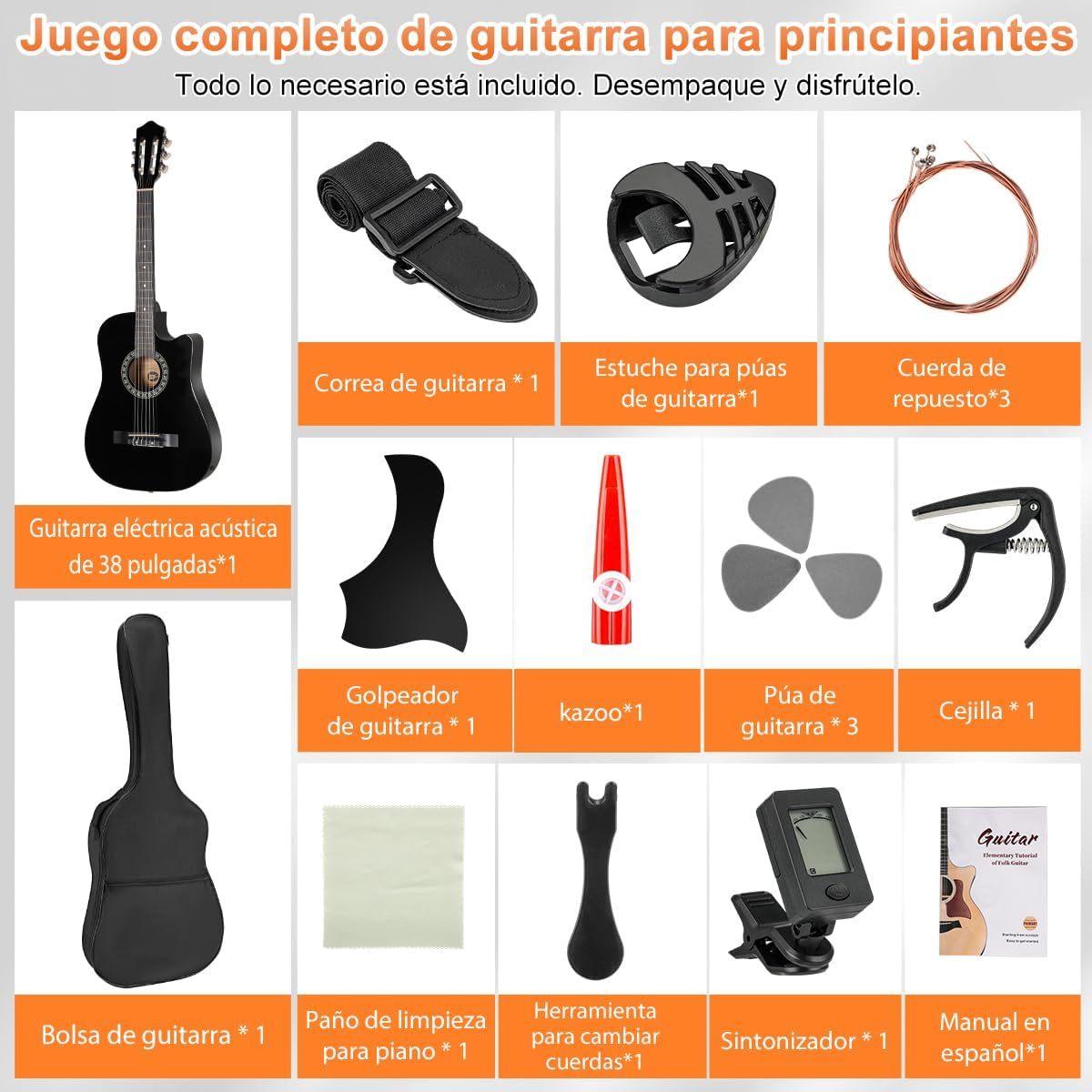 Kit de Guitarra Eléctrica, con Captación del segmento EQ2, Juego de Guitarra Eléctrica para Amantes de la Música y Principiantes, Kit Completo de Iniciación con Púas y Llave Correa para El Hombro