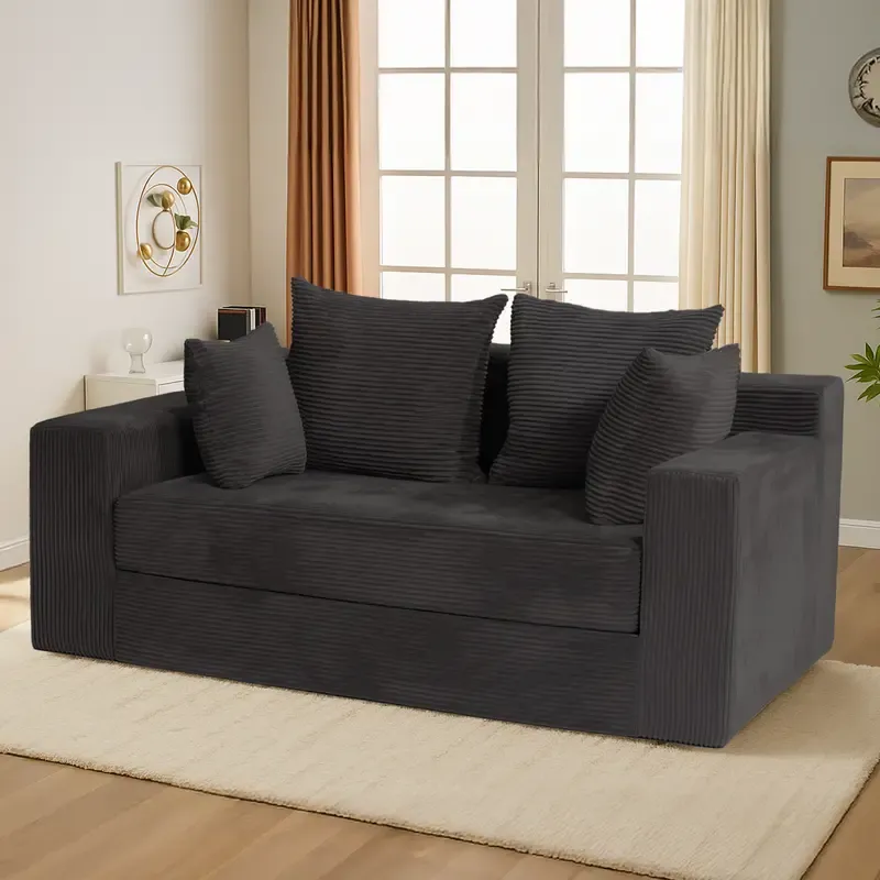 Sofá Cama Convertible 3 en 1 Winzoo Modelo de Suelo: Sillón Extragrande, Sofá 2 Plazas, Chaise Longue Plegable Futón, Incluye 4 Cojines para Sala