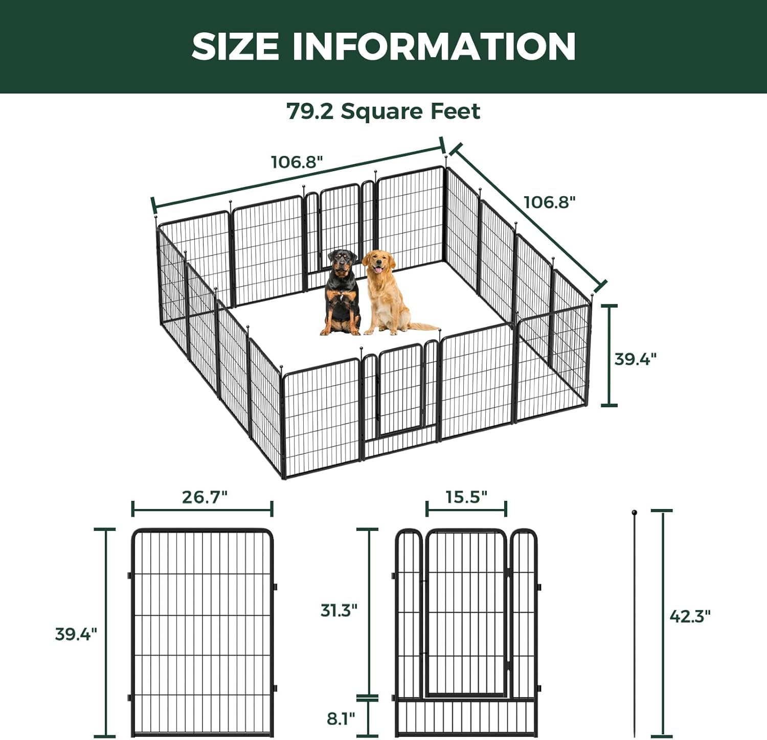 FXW Rollick Corral para Perros para Patio, RV Camping│Patentado, 24 Pulgadas 8 Paneles
