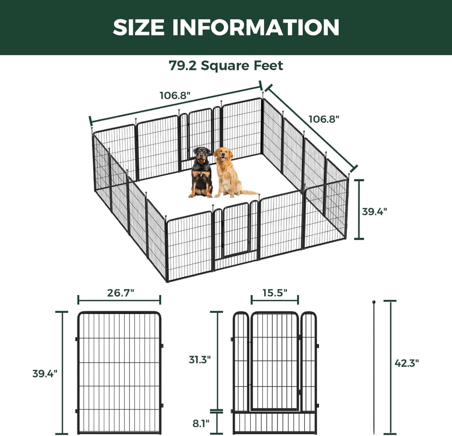 FXW Rollick Corral para Perros para Patio, RV Camping│Patentado, 24 Pulgadas 8 Paneles