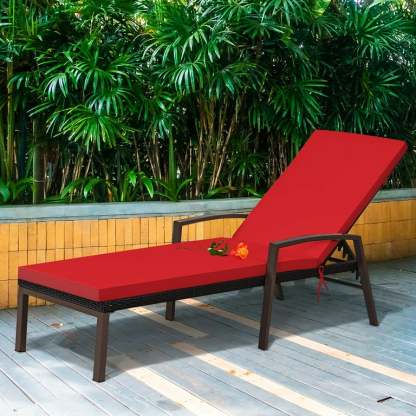 Costway Tumbona en Ratán Regulable para Patio Silla Reclinable de Exterior con Cojín para Jardín Balcón Piscina Rojo 193 x 61 x 36-96 cm Costway Modern-taza
