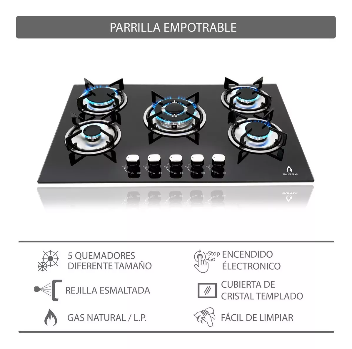 Combo Supra Parrilla Empotrable A Gas Y Campana De Pared Color Negro