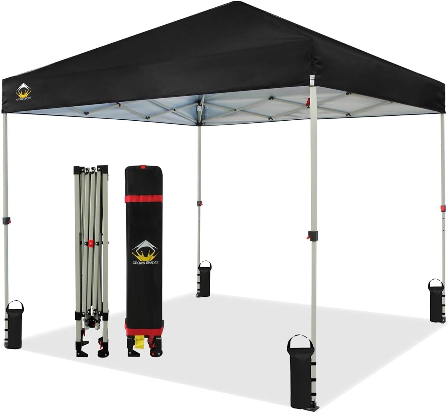 CROWN SHADES - Toldo desplegable para la Playa, fácil de armar, para el Aire Libre, Eventos, Fiestas, Campamento, Cubierta STO-N-Go, Parte Superior recubierta de Plata, 10 x 10 Pulgadas, Blanco