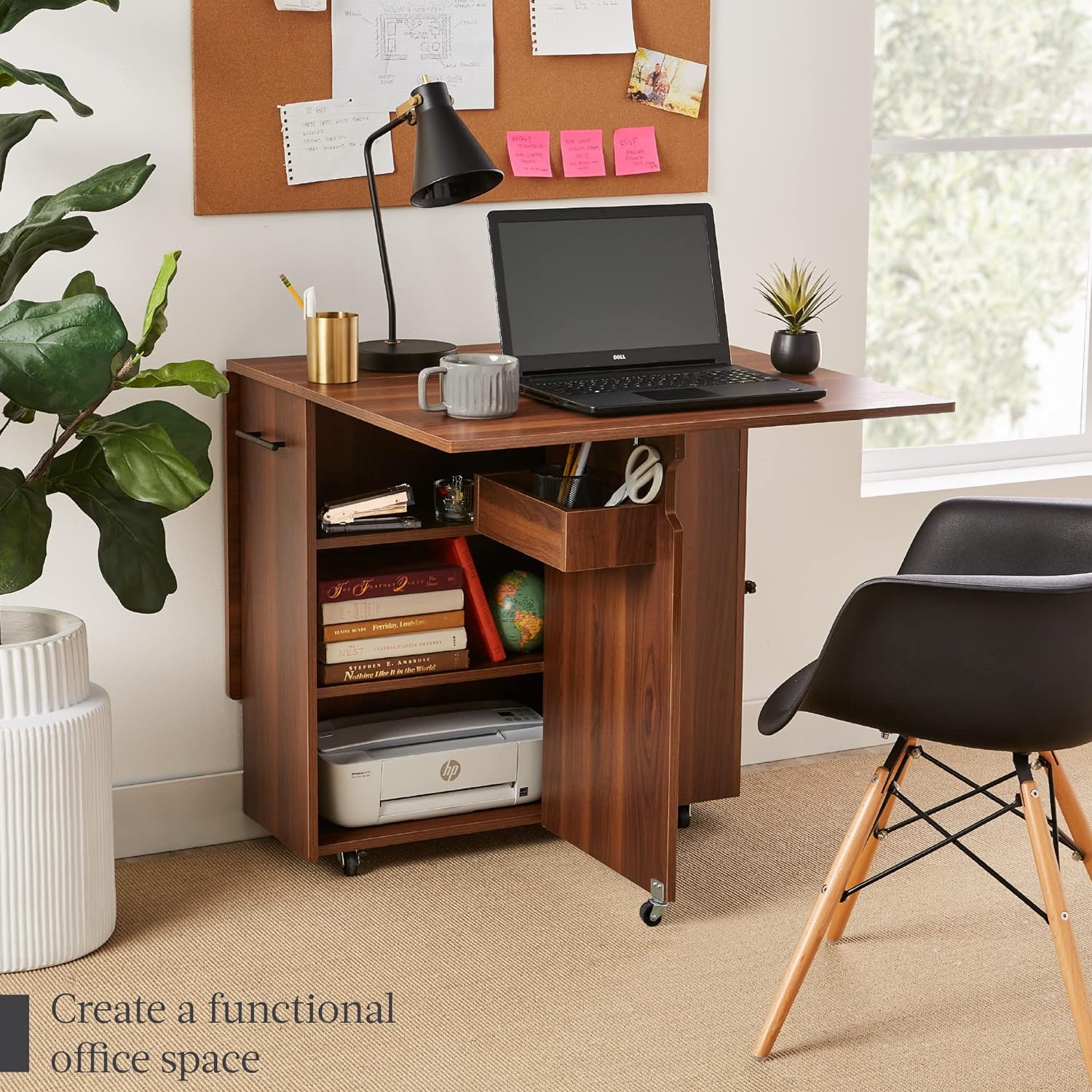 Best Choice Products - Mesa de comedor plegable, multiusos para ahorrar espacio, con ruedas, 3 estantes de almacenamiento, color café