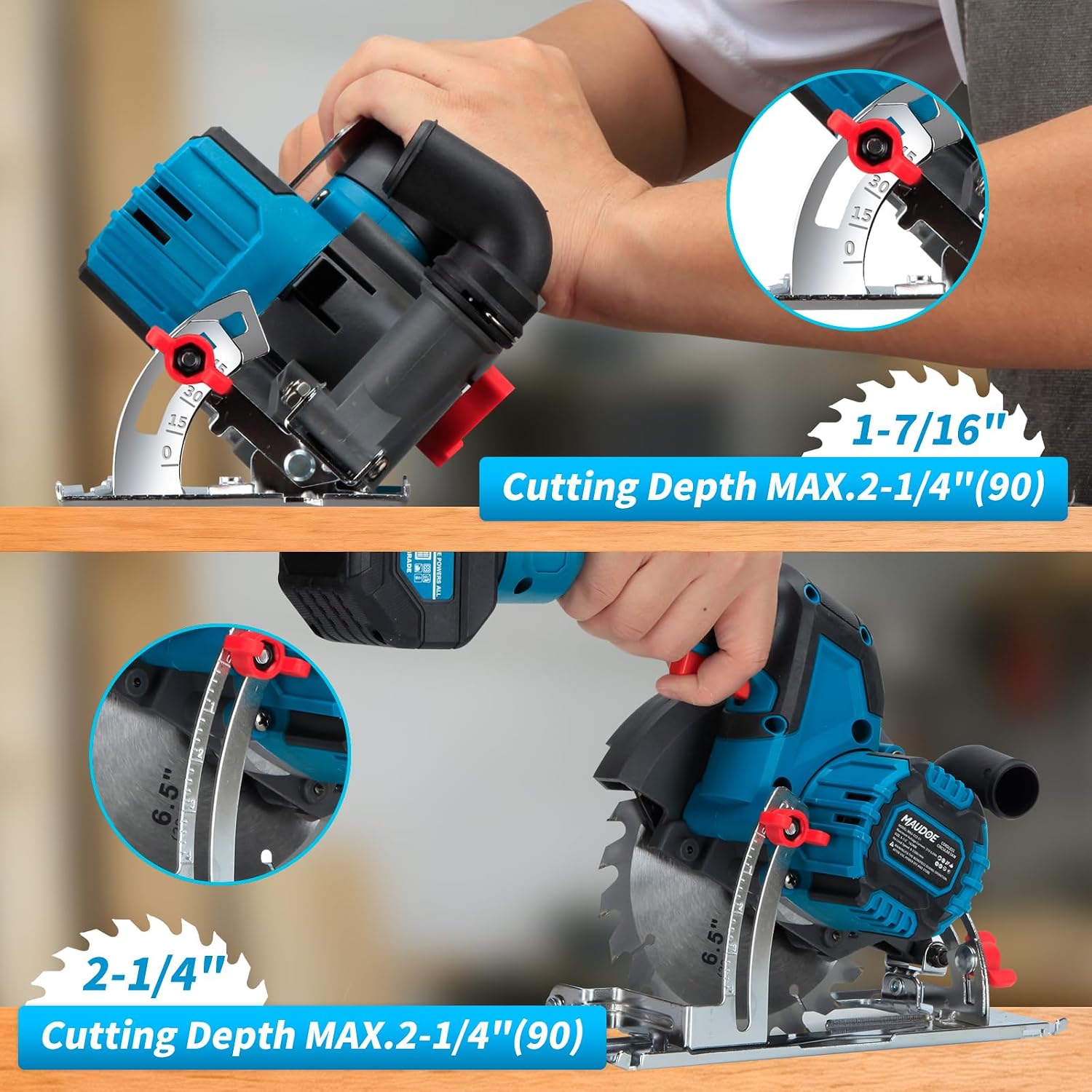 🛠️🔥Sierra Circular Inalámbrica 21V de 6.5 Pulgadas, 2 Baterías 4.0Ah 15 Celdas con Cargador Rápido, 3 Cuchillas de Carburo y Accesorios, Guía Láser, Bisel Ajustable 0‑50° y Ajuste de Profundidad para Corte de Madera