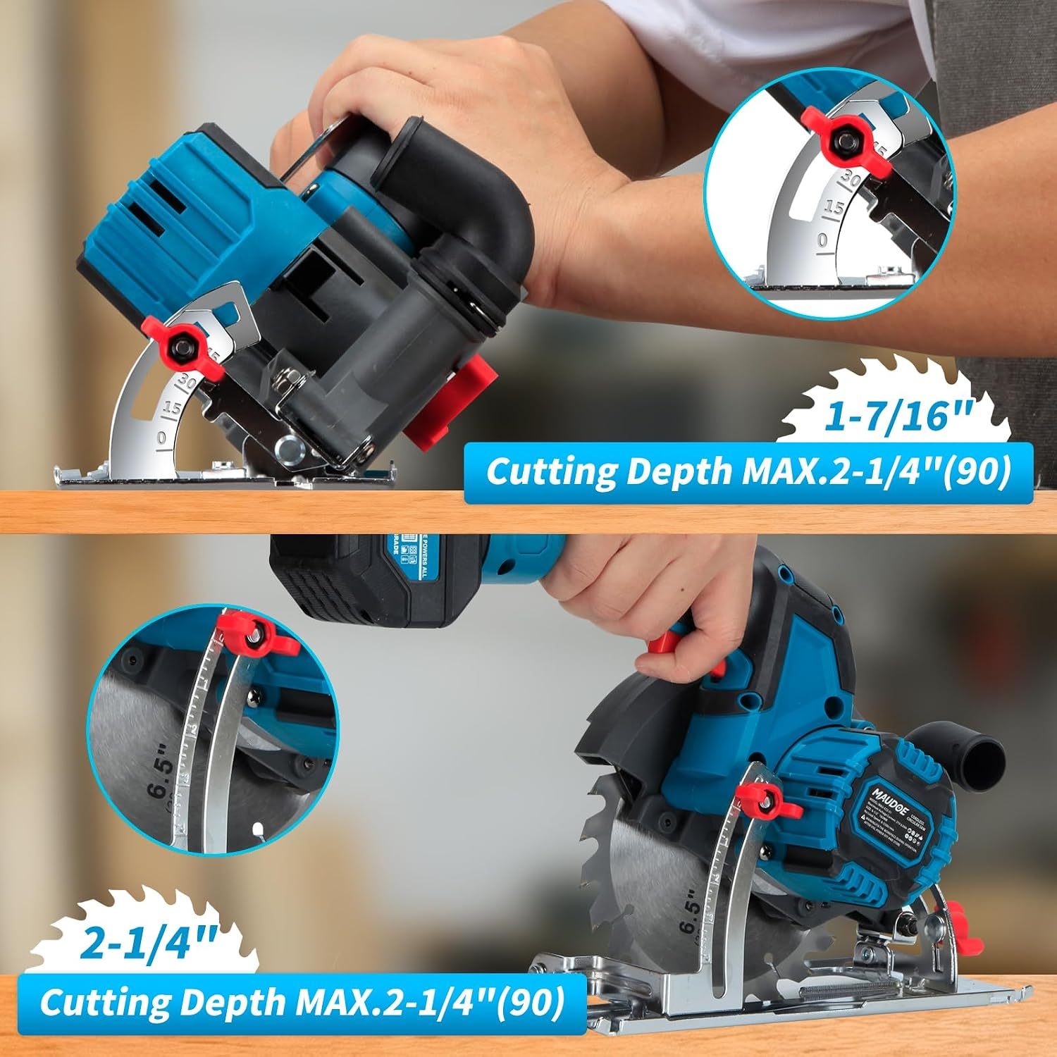 🛠️🔥Sierra Circular Inalámbrica 21V de 6.5 Pulgadas, 2 Baterías 4.0Ah 15 Celdas con Cargador Rápido, 3 Cuchillas de Carburo y Accesorios, Guía Láser, Bisel Ajustable 0‑50° y Ajuste de Profundidad para Corte de Madera
