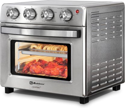 Horno Freidora de Aire Koblenz de 25 Litros, 7 en 1 Fríe sin Aceite, Asa, Gratina, Dora, Tuesta, Calienta, Rostiza, 7 accesorios, 1400 W, Control con Perilla, acero inoxidable (HFKM-1400 IN)