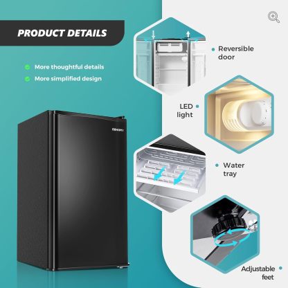 EUHOMY Mini refrigerador con congelador, refrigerador compacto de 3.2 pies cúbicos con congelador, mini refrigerador de 2 puertas con congelador, vertical para recámara, oficina, departamento,