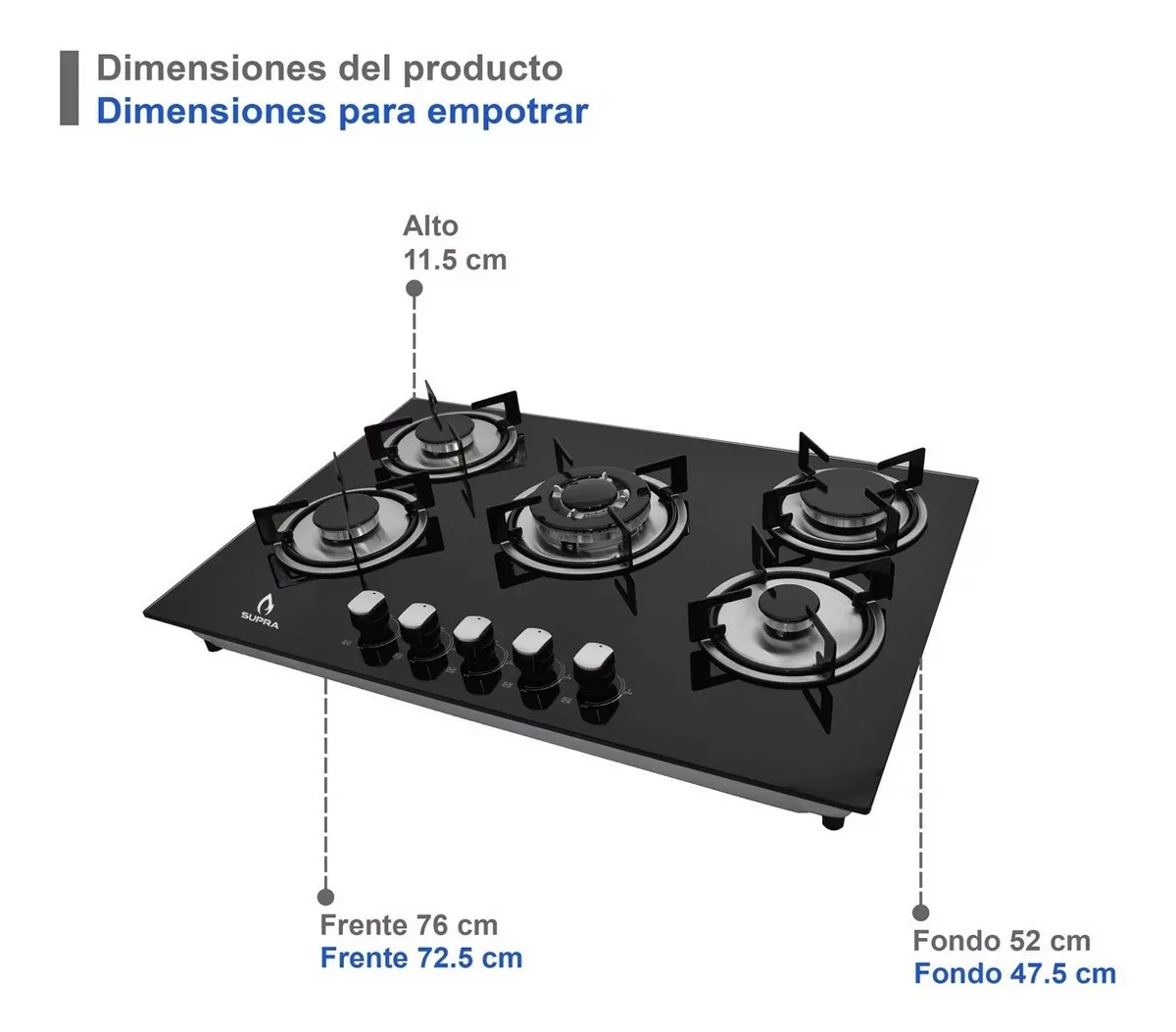 Combo Supra Parrilla Empotrable A Gas Y Campana De Pared Color Negro