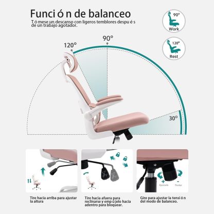 HOMEMAKE FURNITURE Silla Oficina ergonómica de Respaldo Alto con Soporte Lumbar Ajustable Altura reclinable descansabrazos Ajustables Silla Gamer sillas para Escritorio Silla ergonomica Rosa