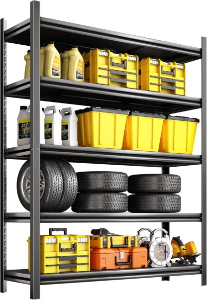 NETEL Anaquel Metalico 5 Niveles, Estantería de Garaje, Estanteria Metalica, Estante de Acero para Cargar Pesadas, Estantería Multifuncional Desmontable, 90 W x 40 D x 183 H cm, Negro