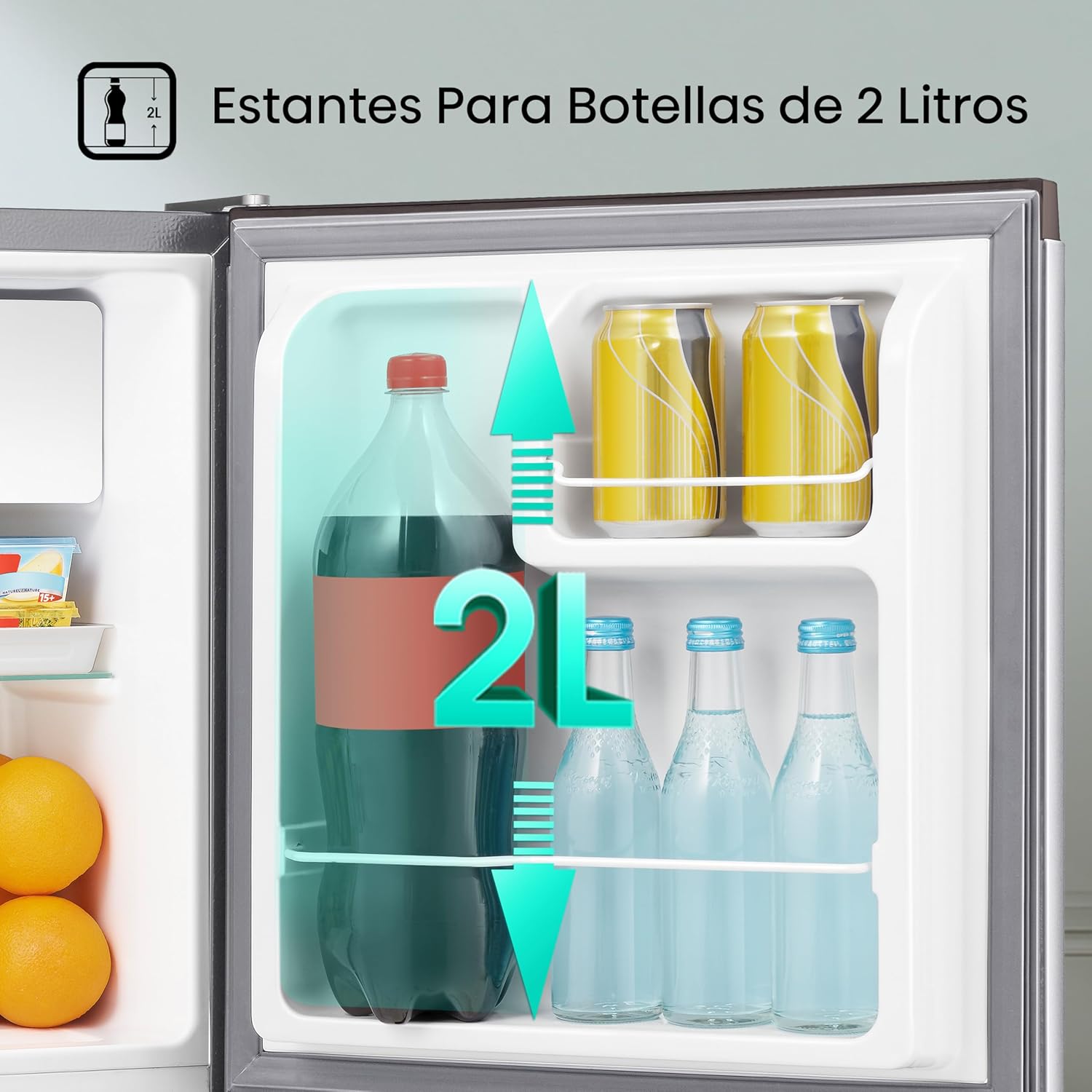 Hisense RR16D6AGX1- Frigobar,1.6 pies cúbicos,Congelador independiente,Termostato ajustable,Estantes para botellas de 2 litros,45x47x50cm(AnchoxLargoxAlto),Gris