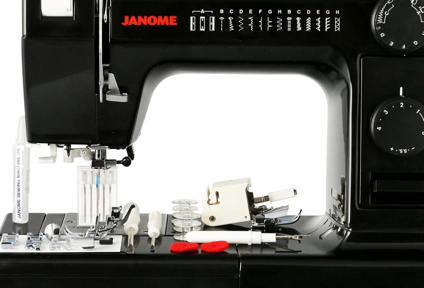 janome Máquina de Coser con Cuerpo de Aluminio Industrial HD1000 edición Negra con 14 Puntadas, Ojal de 4 Pasos, enhebrador de Agujas automático y alimentación descendiente