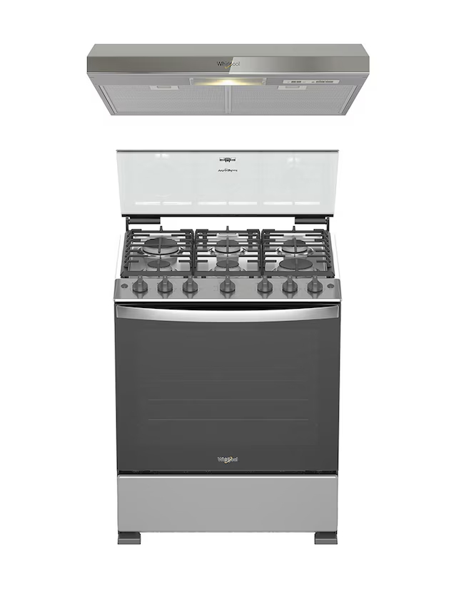 WHIRLPOOL  Combo estufa de piso a gas LP/natural 76 cm CWFR5200D-H de 6 quemadores + campana