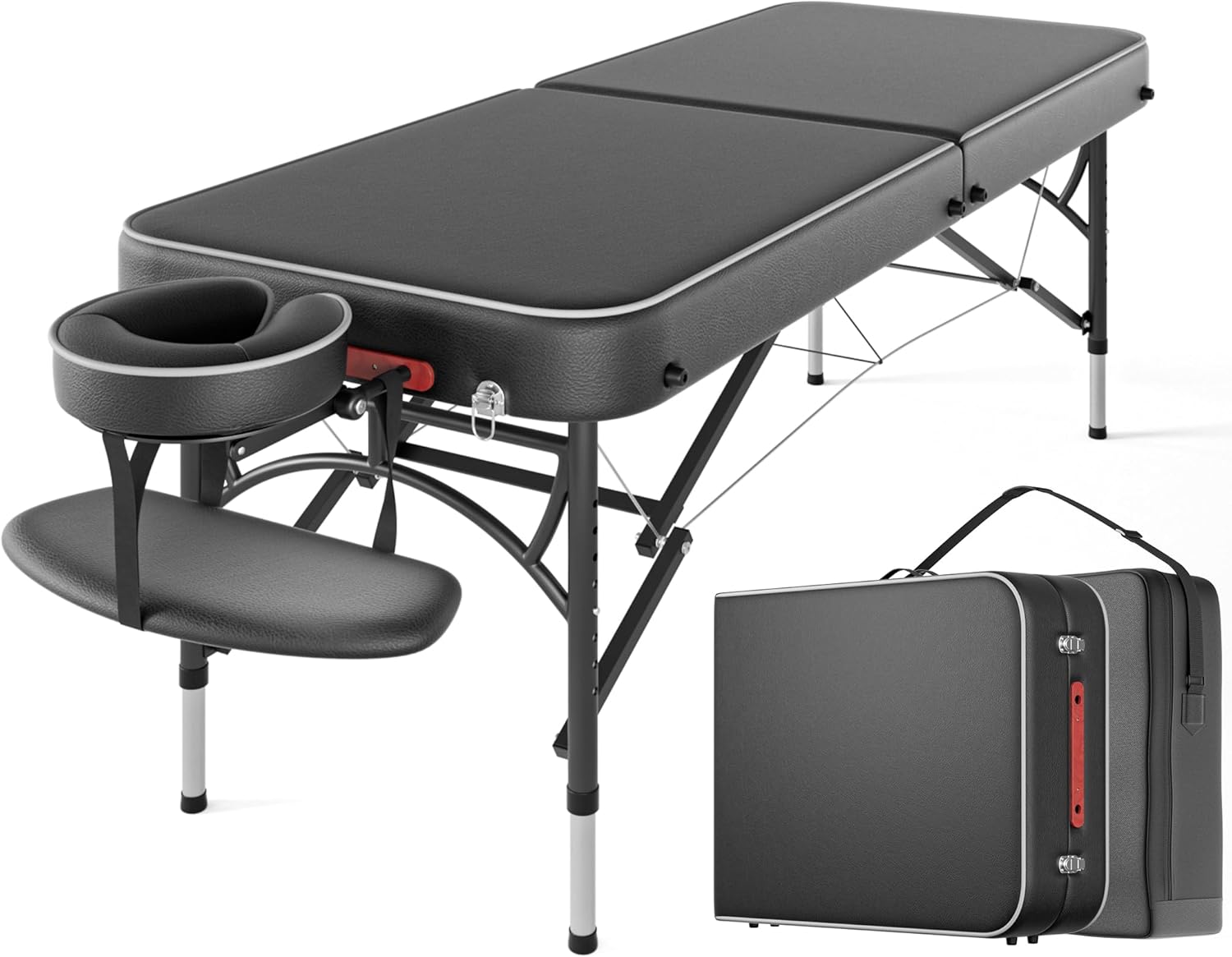CLORIS - Mesa de masaje profesional de 84 pulgadas, portátil, 2 plegables, ligera, para spa, cama de tatuaje, altura ajustable con bolsa de transporte y pierna de aluminio que soporta hasta 1000