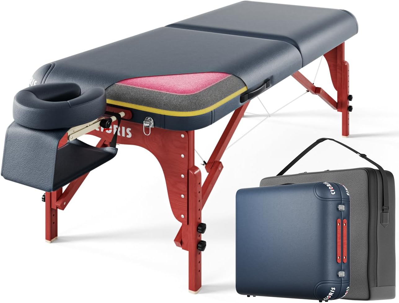 CLORIS - Mesa de masaje profesional de 84 pulgadas, portátil, 2 plegables, ligera, para spa, cama de tatuaje, altura ajustable con bolsa de transporte y pierna de aluminio que soporta hasta 1000