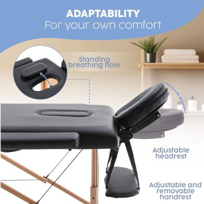 X-PROSS Cama Profesional para Tatuajes Plegable con Estuche y Altura Ajustable, Cama para SPA, Cama para Masajes Profesionales, Camilla Portátil para Fisioterapia y Quiropraxia - Negro