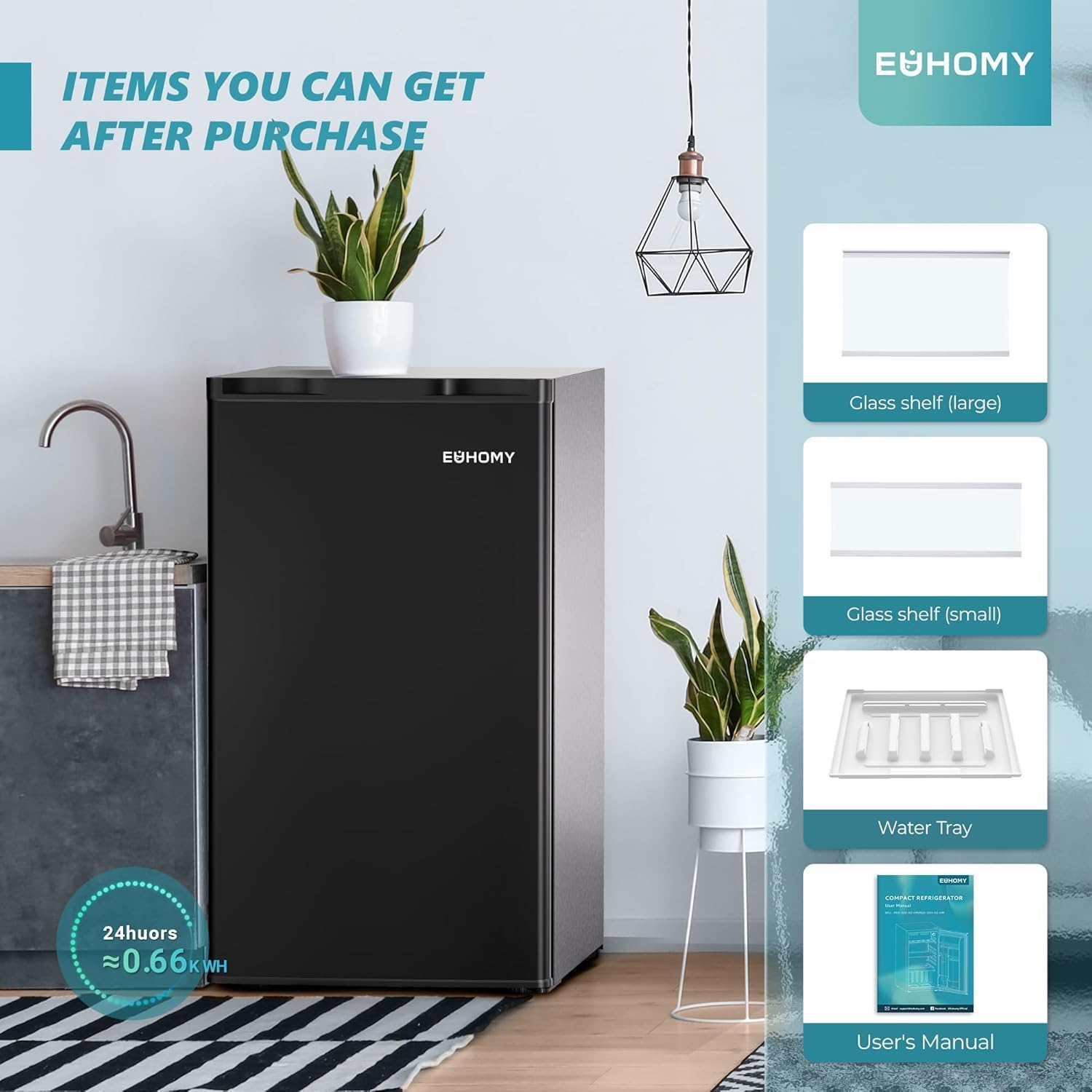 EUHOMY Mini refrigerador con congelador, refrigerador compacto de 3.2 pies cúbicos con congelador, mini refrigerador de 2 puertas con congelador, vertical para recámara, oficina, departamento,
