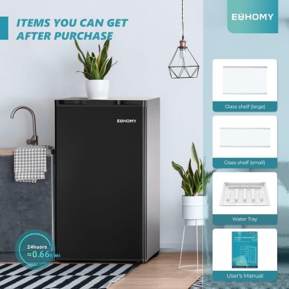 EUHOMY Mini refrigerador con congelador, refrigerador compacto de 3.2 pies cúbicos con congelador, mini refrigerador de 2 puertas con congelador, vertical para recámara, oficina, departamento,