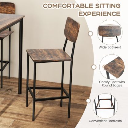 Juego de mesa de comedor de 5 piezas con mesa de altura y 4 taburetes de bar, juego de comedor industrial de cocina con reposapiés y respaldo, juego de comedor que ahorra espacio para pub,