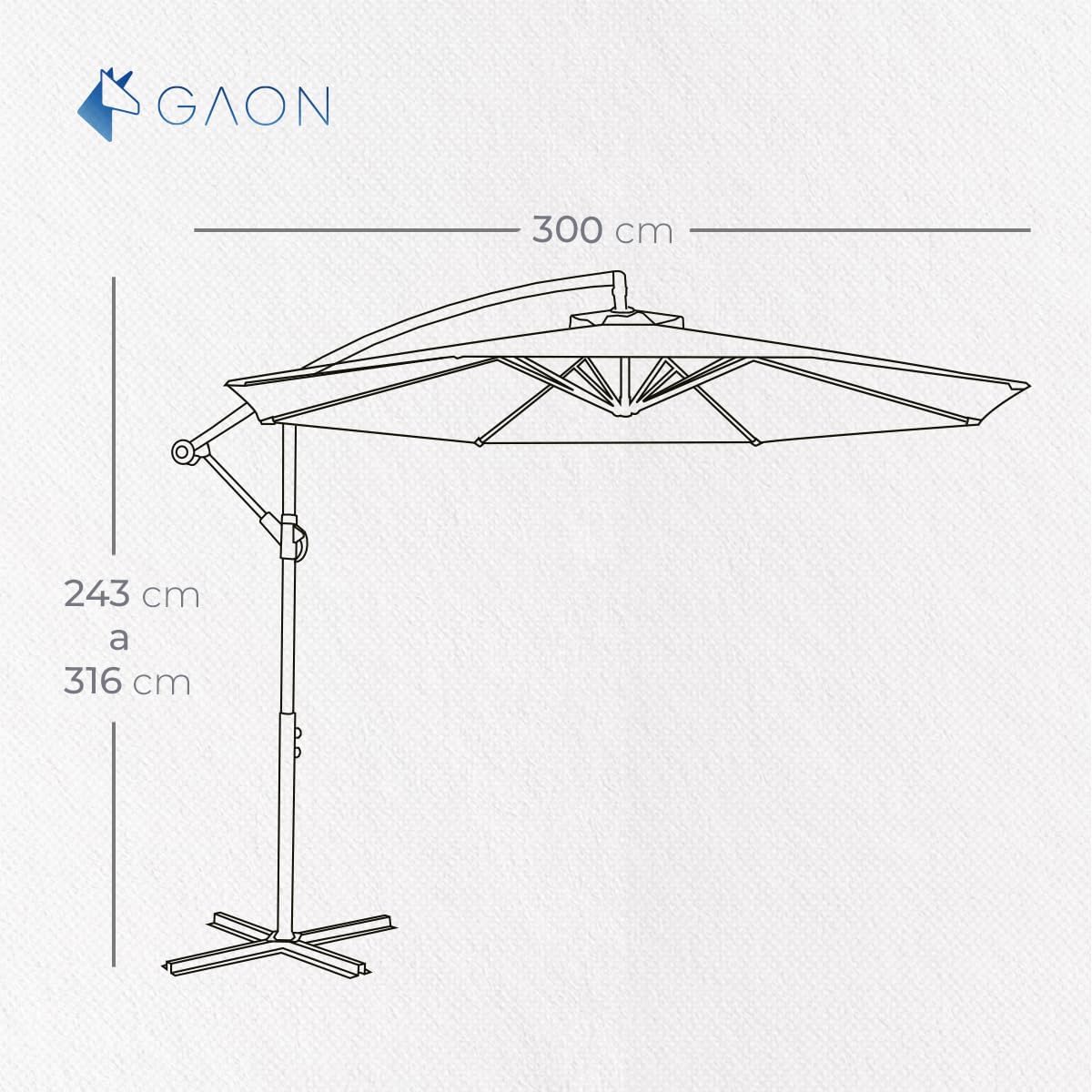 Sombrilla de Jardín Duralife | Sombrillla para Exterior con Brazo Lateral 3M Diámetro Altura Ajustable | Sombrilla de Poliester para Patio, Jardin, Terraza