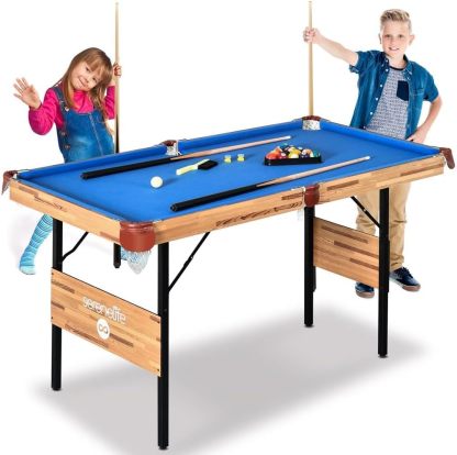 SereneLife Mesa de Billar Plegable de 1,4 m, Mesa de Juego de Billar portátil Plegable de 54 Pulgadas, para niños y Adultos, con Accesorios, Juegos de Interior y Exterior con Palos, Taco, Bolas y