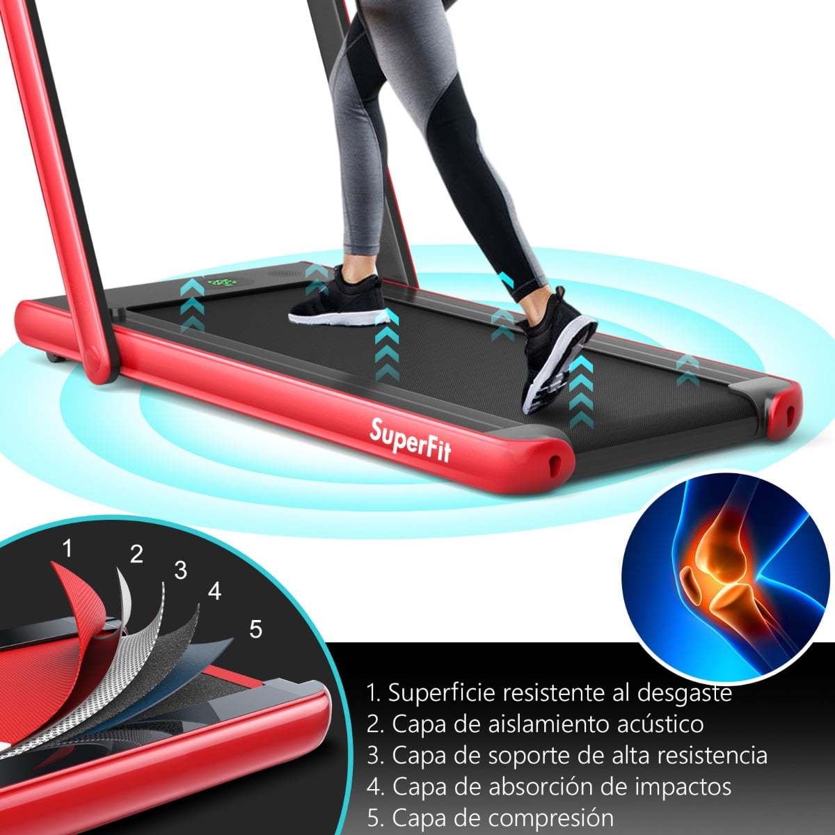 Costway Caminadora Plegable 2 en 1 Eléctrica Portátil 2,25 HP 12 Km/h con Altavoz Bluetooth Mando Pantalla LED App Control para Casa Rojo Costway Modern