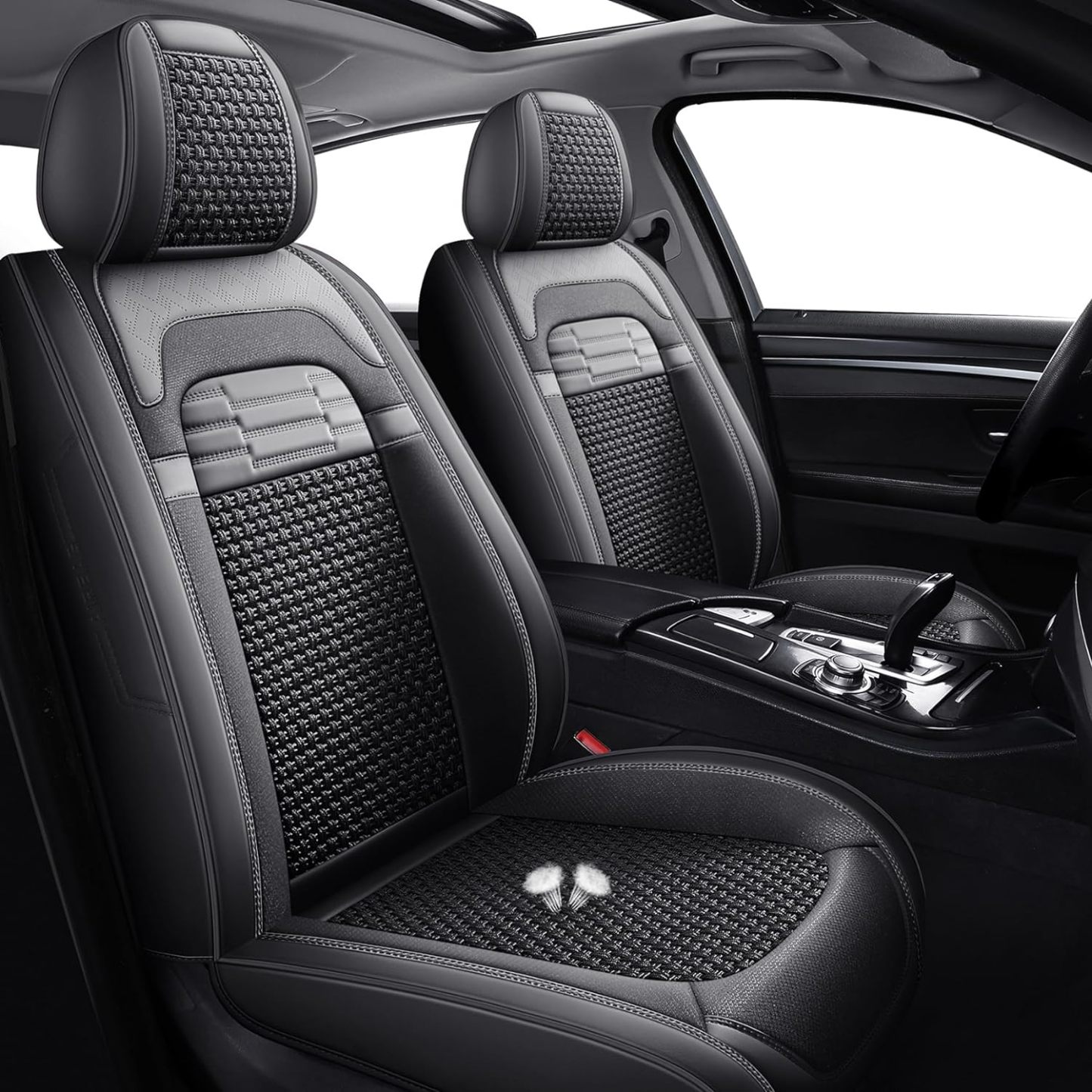 hikeaglauto Juego completo de fundas de asiento de coche, de piel sintética para autos, SUV, súper transpirables, universales, para la mayoría de los sedanes (juego completo, negro)