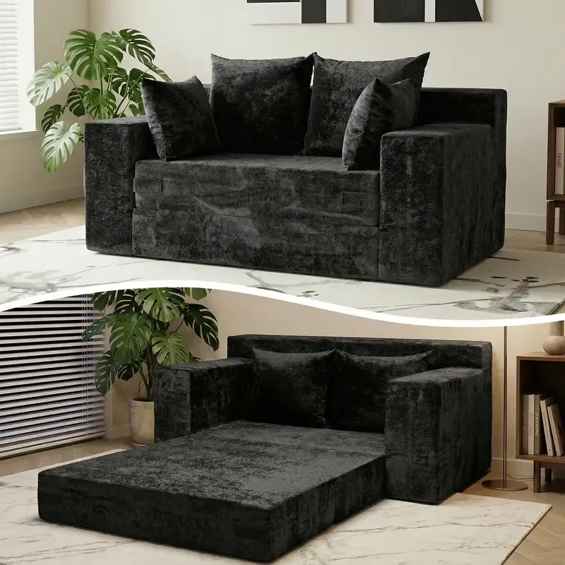 Sofá Cama Convertible 3 en 1 Winzoo Modelo de Suelo: Sillón Extragrande, Sofá 2 Plazas, Chaise Longue Plegable Futón, Incluye 4 Cojines para Sala