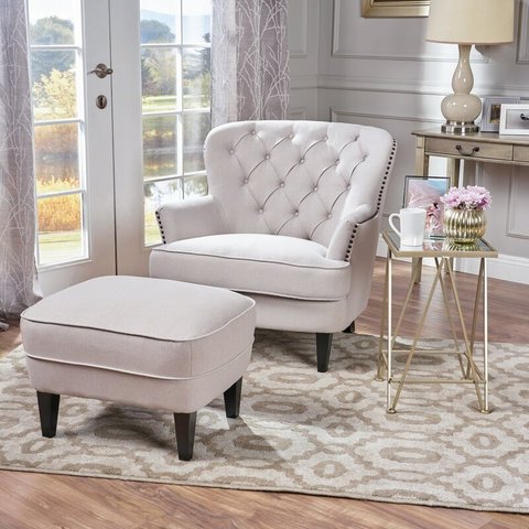 32” Wide Tufted Wingback Chair and Ottoman