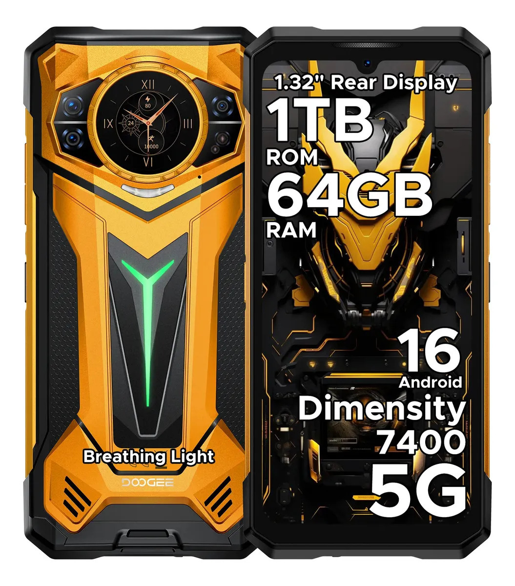 Doogee S200 Ultra Celular Resistente 5G, Android 15, 48GB RAM+1TB ROM, Batería 11000mAh, Pantalla Trasera AMOLED, Cámara 100MP, NFC, WiFi, OTG, GPS, Doble SIM