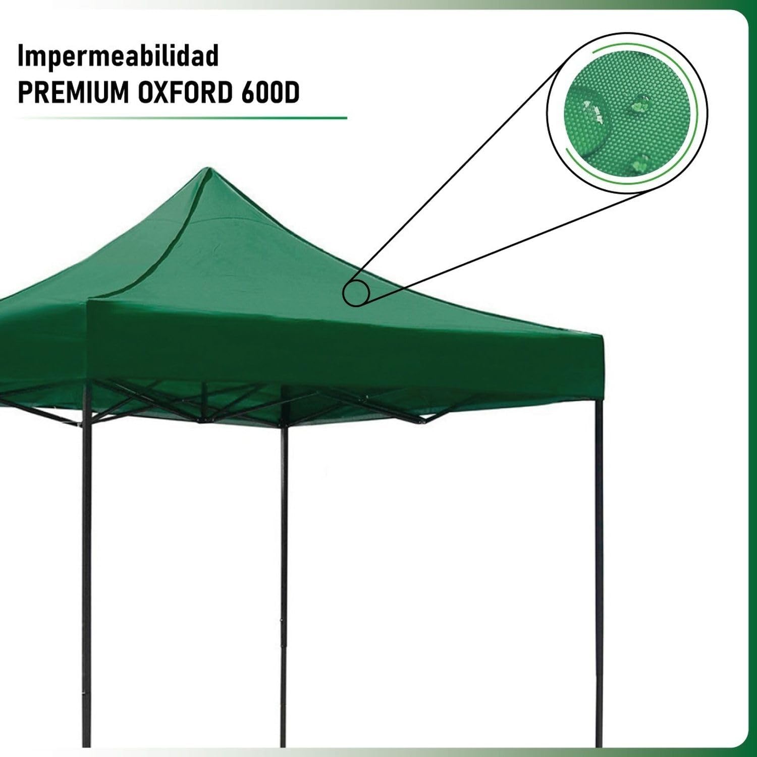 RACK & PACK Carpa 3x3 para Exteriores Lona Jardin Toldo Retractil Estructura de Acero Plegable 3 Ajustes de Altura Impermeabilidad 600D Premium Campismo Facil Armado Fiesta Reunión (Verde)