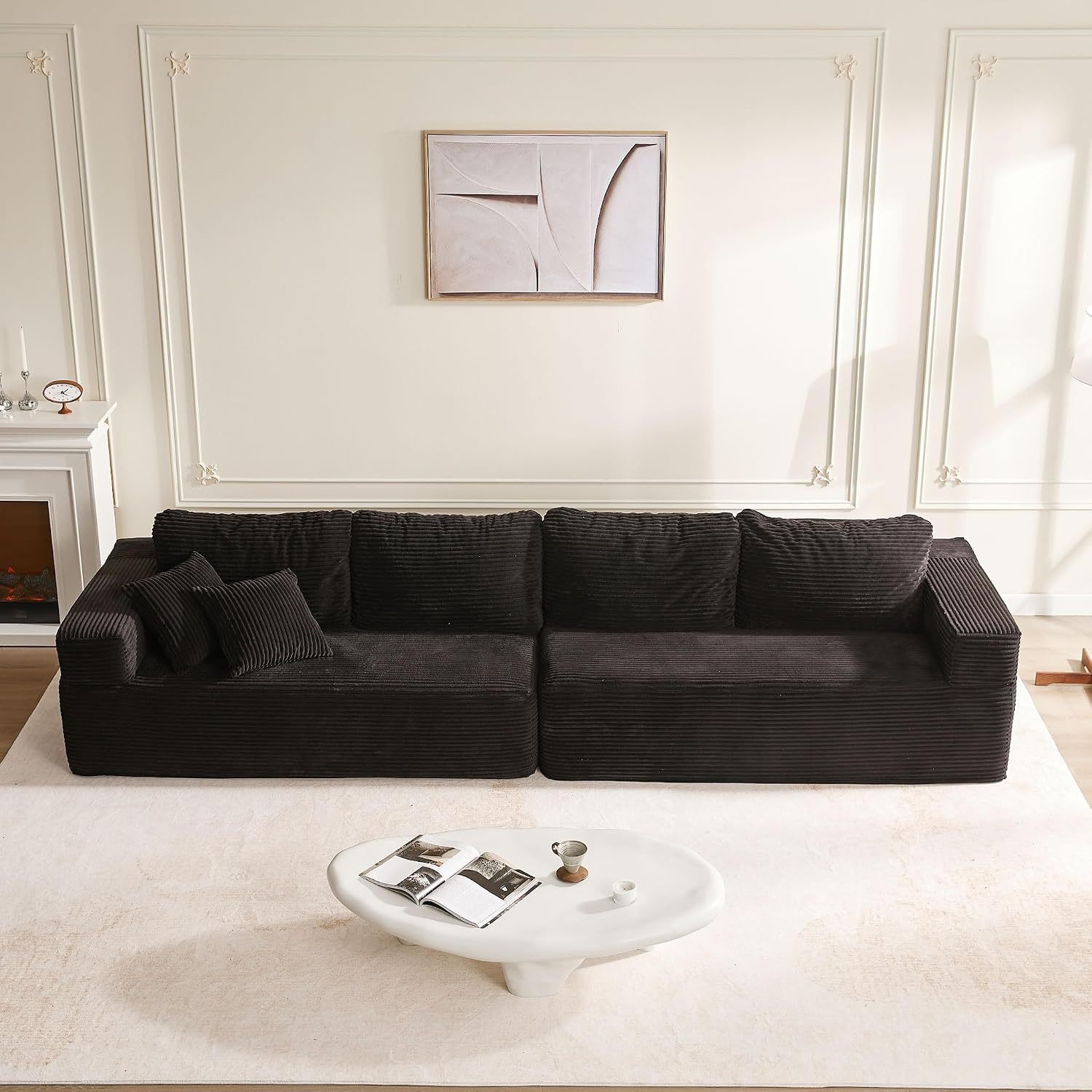 🛋️ Afuson Sofá Modular Seccional en Forma L de 107 Pulgadas, Asiento Profundo, Tapicería de Pana, Sin Montaje, Diseño Deshuesado para Sala de Estar
