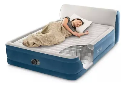 Colchon Inflable Intex Queen Dura-beam Con Cabecera Y Bomba Color Gris Con Azul