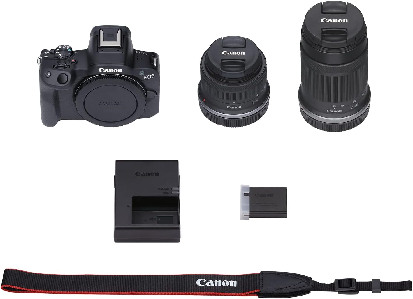 Canon EOS R50 Cámara de vlogging sin Espejo (Negro) con RF-S18-45mm F4.5-6.3 es Lente STM, 24.2 MP, Video 4K, detección y Seguimiento de Temas, Compacto, conexión de Smartphone, creador de Contenido