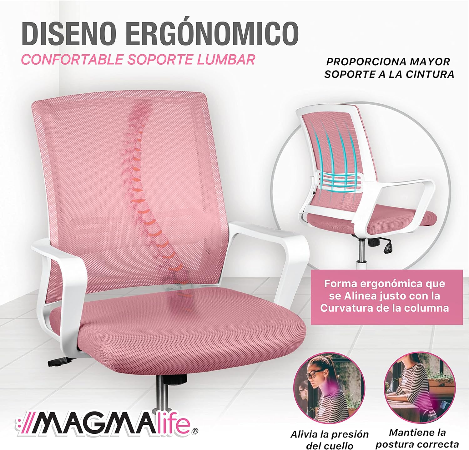 MAGMALIFE Silla Ergonómica de Escritorio con Respaldo de Malla Transpirable, Moderna y Elegante, Silla Giratoria con Soporte Lumbar y Cómodos Descansabrazos (Azul Cerúleo)