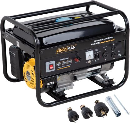 KINGSMAN | Generador Portátil de Energía a Gasolina 3000W - Motor 1 Cilindro 4 Tiempos - Estación de Energía 110/220V - 60Hz - 15L Tanque de Combustible
