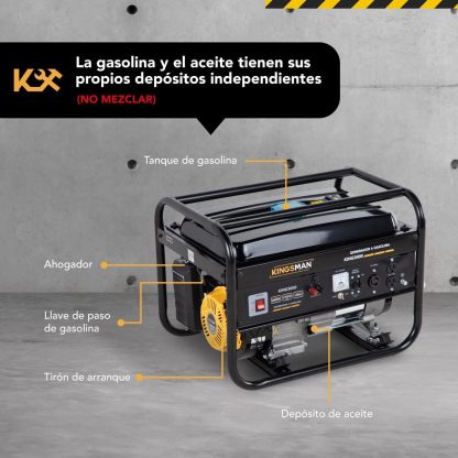 KINGSMAN | Generador Portátil de Energía a Gasolina 3000W - Motor 1 Cilindro 4 Tiempos - Estación de Energía 110/220V - 60Hz - 15L Tanque de Combustible