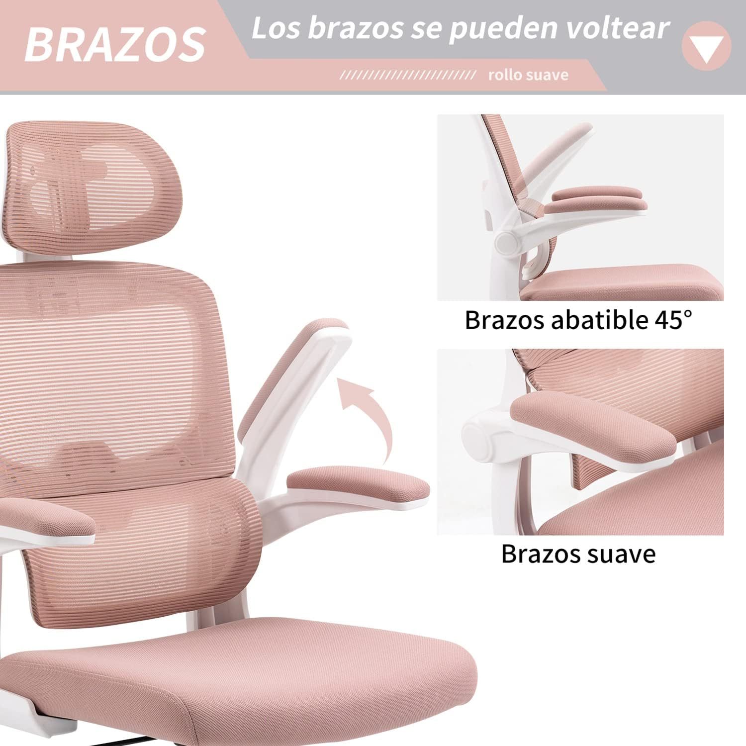 HOMEMAKE FURNITURE Silla Oficina ergonómica de Respaldo Alto con Soporte Lumbar Ajustable Altura reclinable descansabrazos Ajustables Silla Gamer sillas para Escritorio Silla ergonomica Rosa